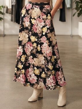 Messini Floral Print Belted Maxi Skirt Size Small
